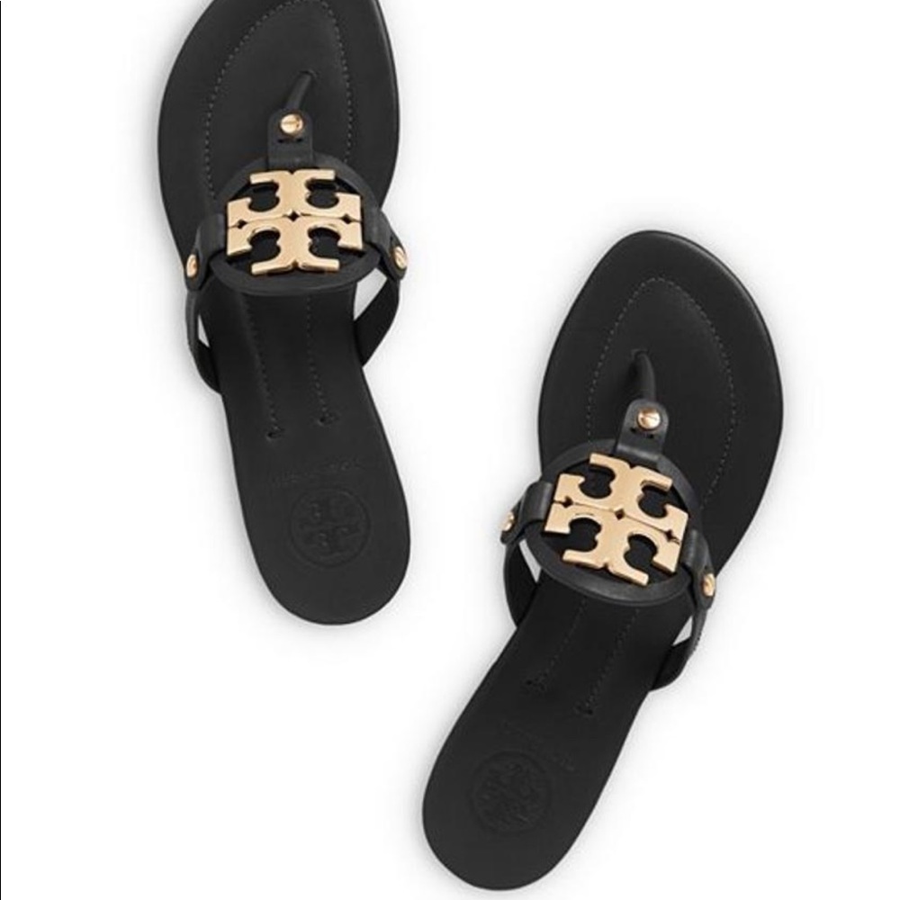 Tory Burch Miller 2 Logo Metal Sandals - Size 7